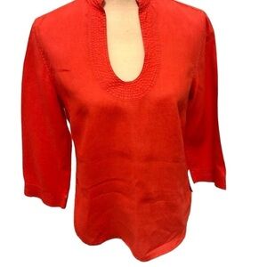 Talbots Irish Linen Popover Top Coral Orange Pink Tunic size Small